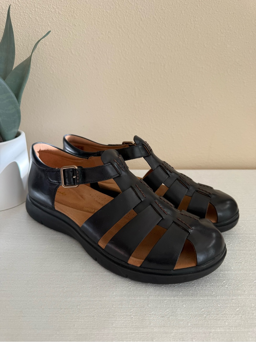 New Clarks Certina Sun Black Leather Fisherman Casual Sandals